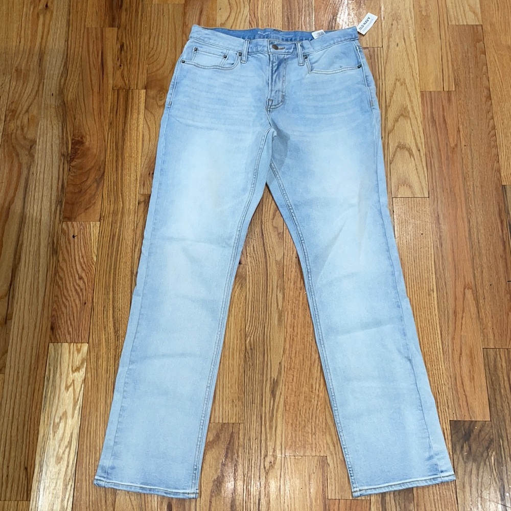 NEW OLD NAVY Straight Built-In Flex Jeans Tinted Light Wash  Tall  33 X 34